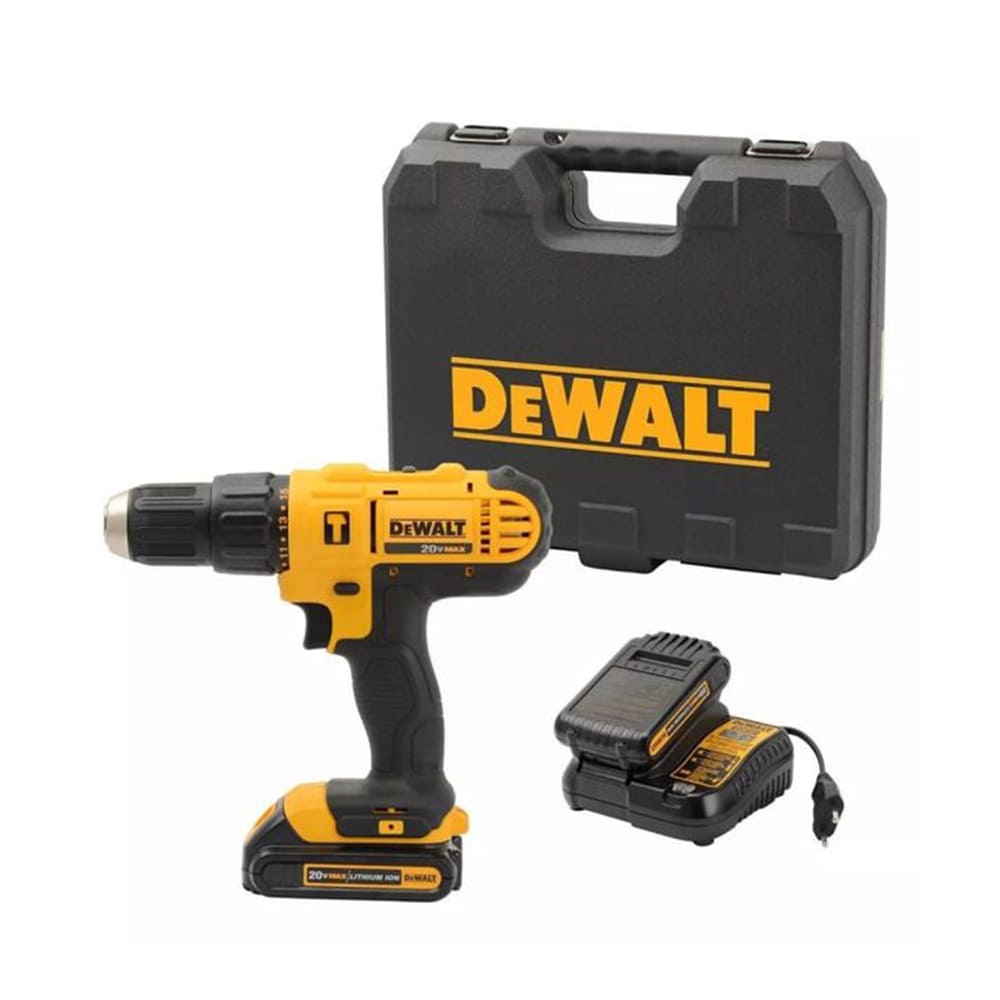 Taladro percutor compacto 20v max incluye herramienta, caja plástica, cargador y 2 baterias de 1.3 ha
