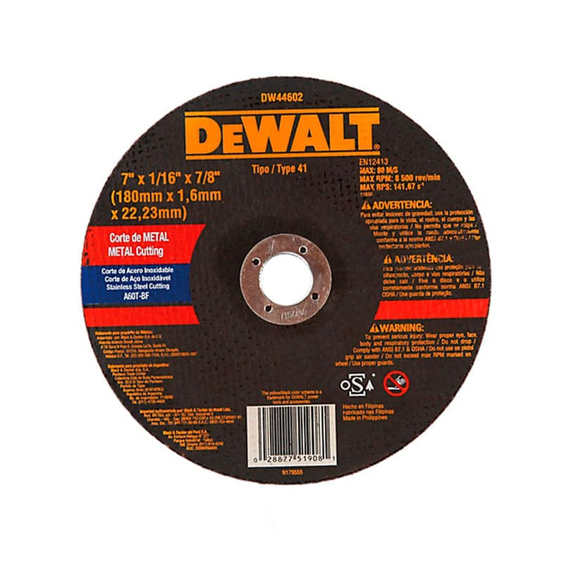 Disco de corte inox 7" x 1/16" x 7/8" (180mm x 1.6mm x 22.23mm)