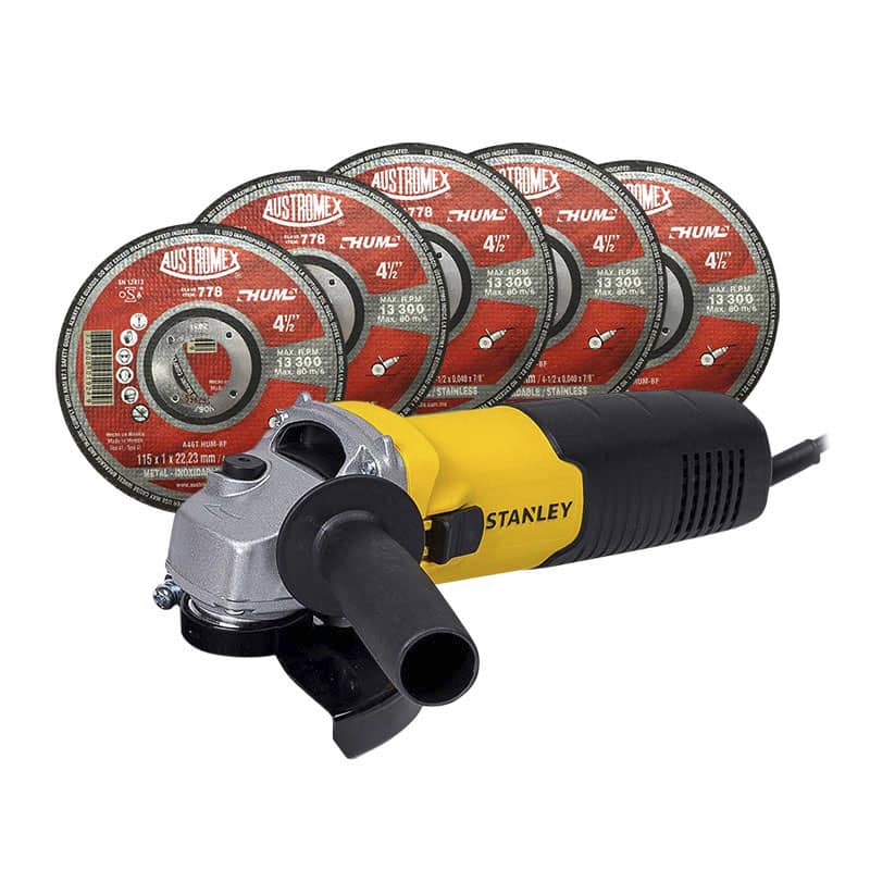 Miniesmeriladora angular 710 watts stgs7115 stanley + 5 discos